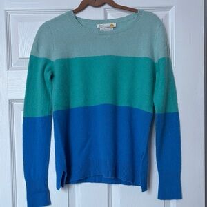 C&C California Women's Teal and Blue Striped 100% Cashmere Sweater